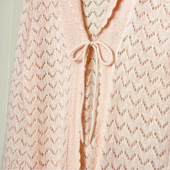 VTG Victoria’s Secret Y2K Tie Front Cardigan XS sweater blush pink pointelle - Picture 4 of 12
